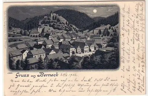 59533 Mondscheinkarte Gruß aus Berneck Totalansicht 1902