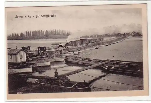 59532 Ak Speyer am Rhein le pont naval avec locomotive à vapeur vers 1925