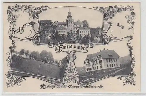 59477 Mehrbild Ak Festgruß vom kgl. sächs. Militär Krieger Verein Hainewalde 1908