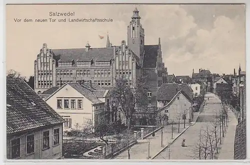 59469 Ak Salzwedel vor dem neuen Tor und Landwirtschaftsschule um 1910