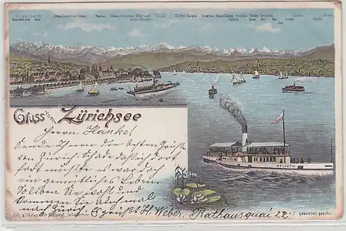 59417 Ak Lithographie Gruss du lac de Zurich avec des vapeurs 1900