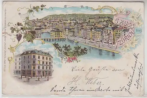 59418 Ak Lithographie Gruss de Zurich 1900