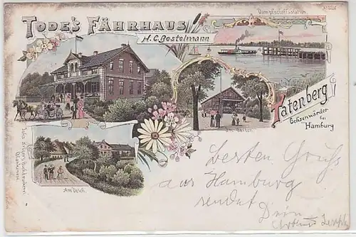 59416 Ak Lithographie Tatenberg Ochsenwärder près de Hambourg mort ferry 1900