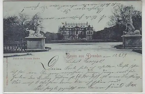 59405 Mondscheinkarte Gruß aus Dresden Palais im großen Garten 1899