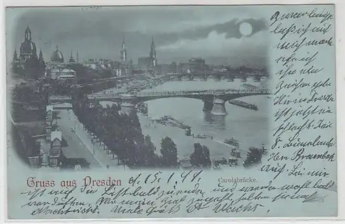 59403 Mondscheinkarte Gruß aus Dresden Carolabrücke 1899
