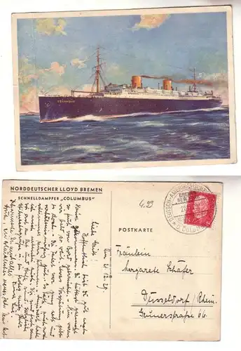 59393 Ak Schnelldampfer Columbus Norddeutscher Lloyd 1929