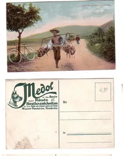59390 Medol Reklame Ak China takings Pigs to Market Bauer mit Schweinen um 1910