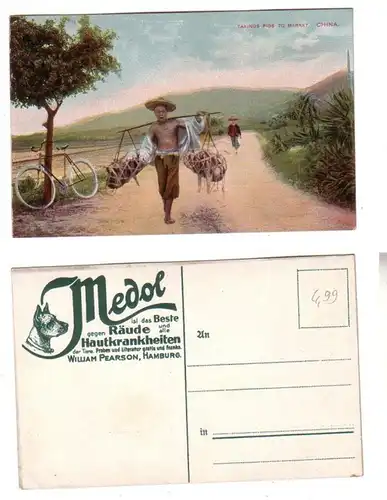 59383 Medol Reklame Ak China takings Pigs to Market Bauer mit Schweinen um 1910