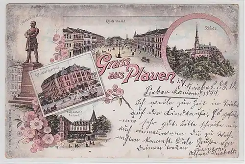 59368 Ak Lithographie Gruß aus Plauen Industrieschule usw. 1898