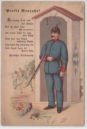 59367 Neujahrs Ak Soldat Wachtposten Bayern 1897