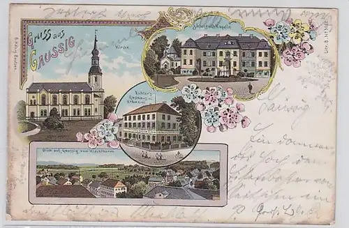 59339 Ak Lithographie Gruß aus Gaussig Gasthaus usw. 1899