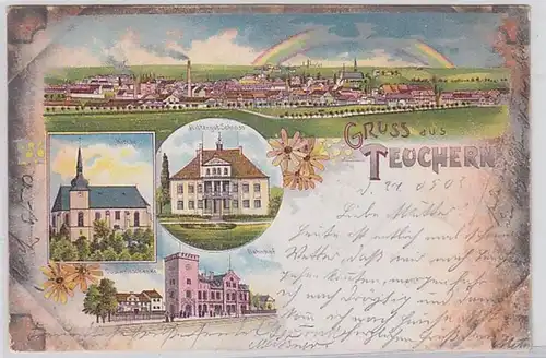 59327 Ak Lithographie Gruß aus Teuchern Bahnhof usw. 1902