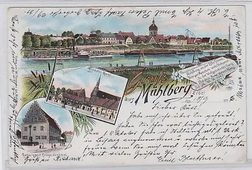 59321 Ak Lithographie Gruss aus Mühlberg an der Elbe 1896