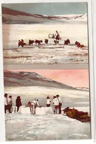 59277 Multi-image Ak Construction de maisons enneigées sur le prairie de traîneau à Labrador vers 1910