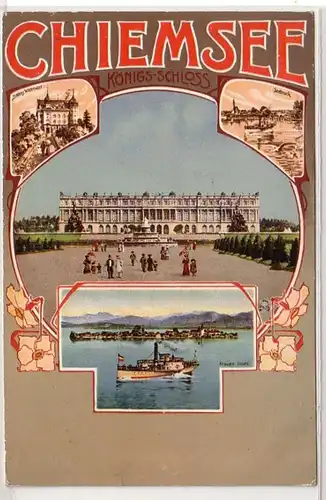 59257 Ak Chiemsee kgl. Schloß, Schloß Wildwart, Seebruck, Fraueninsel um 1910