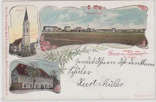 59243 Mehrbild Ak Gruß aus Paunsdorf bei Leipzig Kirche und Gasthof 1903