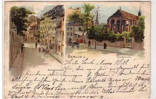 59225 Ak Lithographie Berlin Waisenstrasse, Klosterkirche 1900
