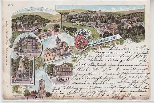 59209 Ak Lithographie Gruß vaus Schwarzenberg Schule, Hotel usw. 1898