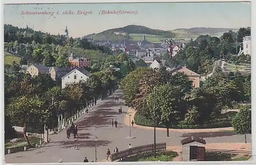 59205 Ak Schwarzenberg im sächsischen Erzgebirge Bahnhofstraße 1914
