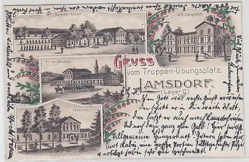 59200 Ak Gruß vom Truppen-Übungsplatz Lamsdorf (Lager II) 1908