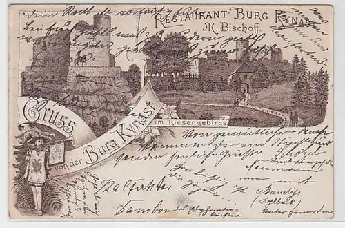 59196 Ak Lithographie Gruß von der Burg Kynast im Riesengebirge 1895