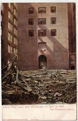 59151 Ak San Francisco CA. Palace Hotel Court after the Disaster of 18. April 1906