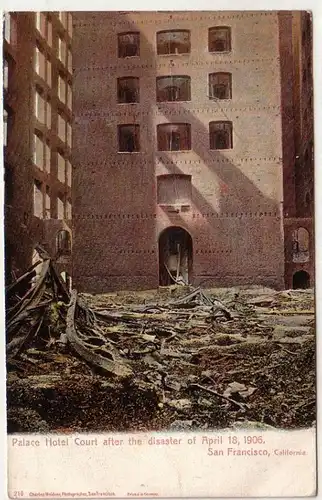 59151 Ak San Francisco CA. Palace Hotel Court after the Disaster of 18. Avril 1906