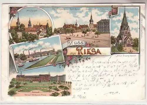 59142 Ak Lithographie Gruß aus Riesa Bürgerschule usw. 1898
