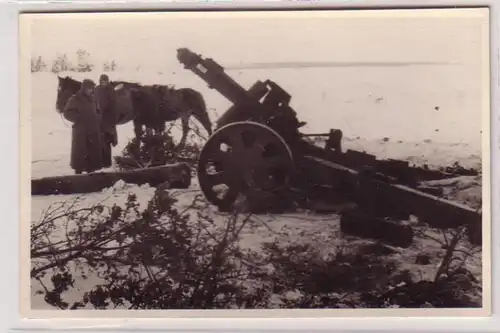 59140 Photo Ak Leski Pologne Carpathes canon détruit dans la 2ème guerre mondiale