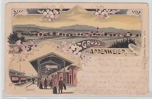 59108 Ak Lithographie Salutation de Appenweier Vue totale et gare 1916