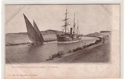 59107 Ak Port Said Egypte Bateau Holandaispassant la course d'El Guisch vers 1910