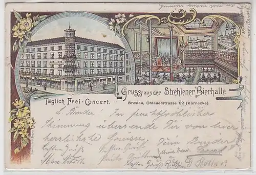 59086 Ak Lithographie Salutation du Bierhalle Strehlen 1901