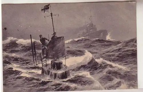 59069 Künstler Ak Unterseeboot in der Nordsee "Auf der Wacht" um 1915