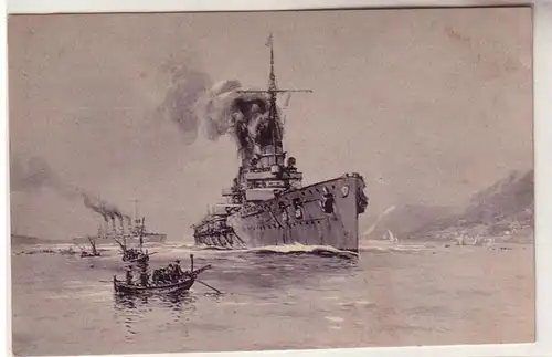59064 Künstler Ak S.M. Panzerkreuzer Göben und Breslau vor Messina um 1915