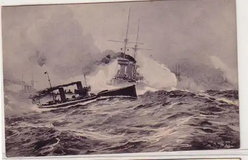 59063 Künstler Ak Torpedooboots Angriff in der Nordsee um 1915