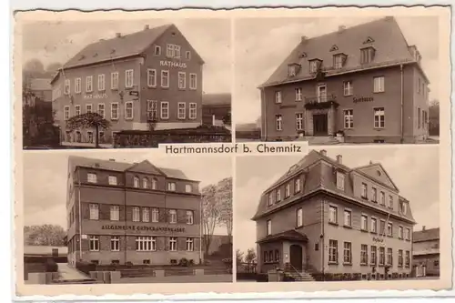 59047 Mehrbild Ak Hartmannsdorf bei Chemnitz Rathaus, Sparkasse, AOK, Post 1940
