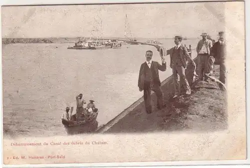 59013 Ak Port Said Egypte Débarrassement du Canal des degris du Chatam vers 1910