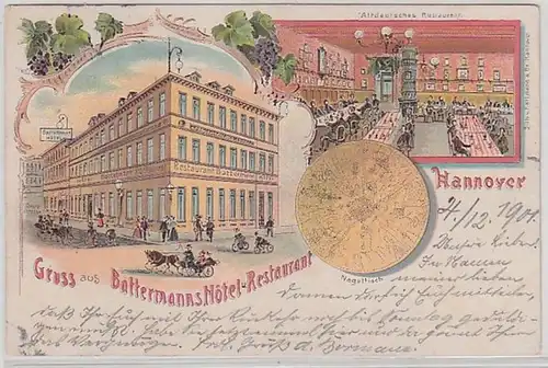 59000 Ak Lithographie Salutation de l'hôtel Battermanns et restaurant Hannover 1901