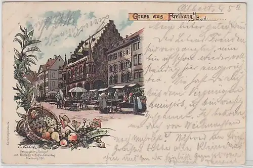 58975 Ak Lithographie Gruß aus Freiburg im Breisgau Kaufhaus 1901