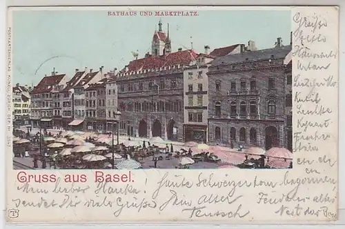 58973 Ak Gruss aus Basel Rathaus und Marktplatz 1901