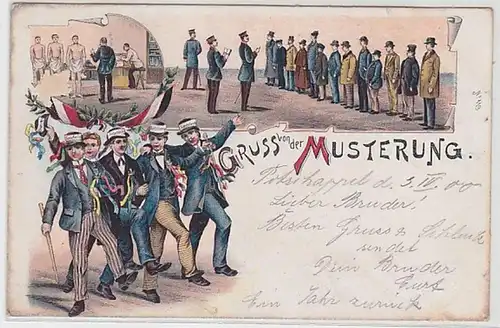 58963 Militär Ak Lithographie Gruß von der Musterung 1900