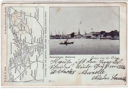 58955 Ak salutation de la mer Baltique Swinemünde Bollwerk 1898
