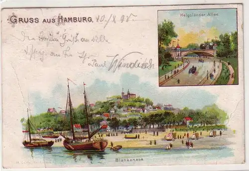 58953 Ak Lithographie Salutation de Hambourg Helgolanden Allee, Blankenese 1898