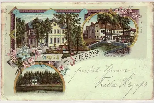 58911 Ak Lithographie Gruß aus Seifersdorf Gasthof usw. 1900