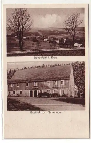 58909 Mehrbild Ak Schönfeld im Erzgebirge Gasthof zur "Schmiede" um 1930