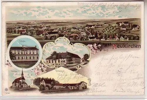 58877 Ak Lithographie Gruß aus Neukirchen Gasthaus usw. 1902