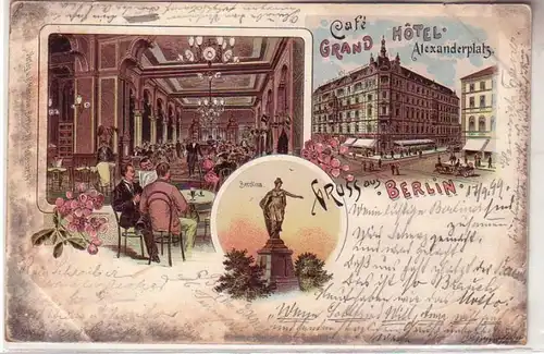 58862 Ak Lithographie Salutation de Berlin Café Grand Hotel Alexanderplatz 1899