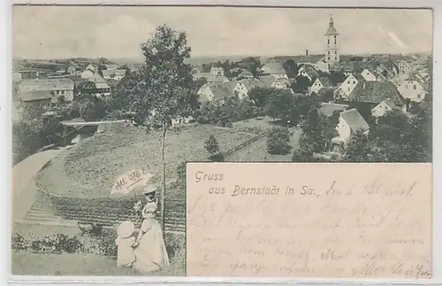 58834 Ak Gruß aus Bernstadt in Sachsen Totalansicht 1900