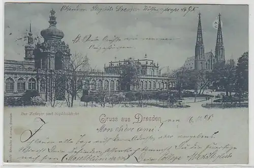 58830 Mondscheinkarte Gruß aus Dresden Zwinger und Sophienkirche 1898