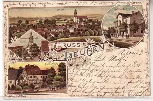 58804 Ak Lithographie Gruß aus Leuben Bahnhof usw. 1899